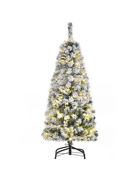 HOMCOM 4FT Prelit Artificial Snow Flocked Christmas Tree with Warm White LED Light, Holiday Home Xmas Decoration, Green White - pic 201689 | FastDaddyshop