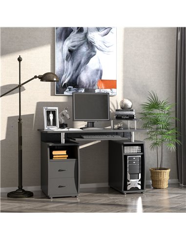HOMCOM Computer Desk with Keyboard Tray, Drawers, Sliding Scanner Shelf, Black
