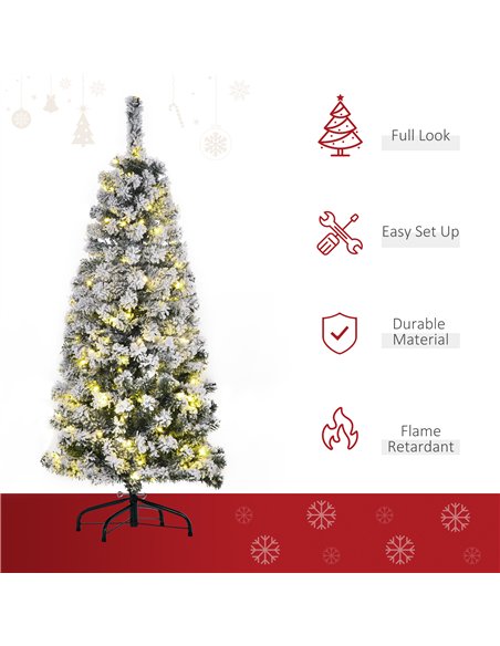 HOMCOM 4FT Prelit Artificial Snow Flocked Christmas Tree with Warm White LED Light, Holiday Home Xmas Decoration, Green White - pic 201692 | FastDaddyshop