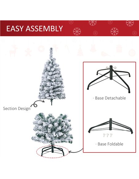 HOMCOM 4FT Prelit Artificial Snow Flocked Christmas Tree with Warm White LED Light, Holiday Home Xmas Decoration, Green White - pic 201694 | FastDaddyshop
