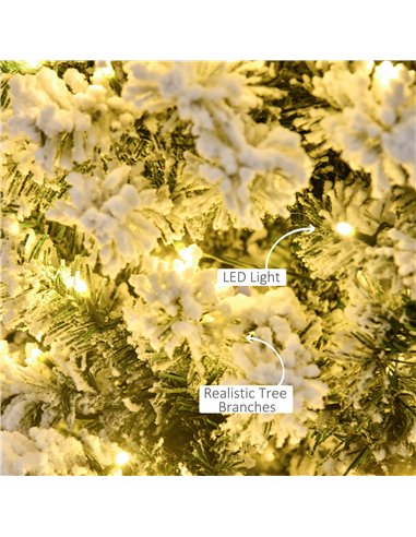 HOMCOM 4FT Prelit Artificial Snow Flocked Christmas Tree with Warm White LED Light, Holiday Home Xmas Decoration, Green White