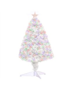 HOMCOM 2.5FT Prelit Artificial Tabletop Christmas Tree with Fibre Optics Holiday Home Xmas Decoration for Table and Desk, White