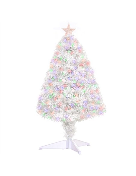 HOMCOM 2.5FT Prelit Artificial Tabletop Christmas Tree with Fibre Optics Holiday Home Xmas Decoration for Table and Desk, White - pic 201698 | FastDaddyshop