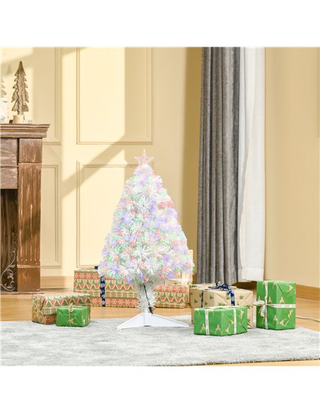 HOMCOM 2.5FT Prelit Artificial Tabletop Christmas Tree with Fibre Optics Holiday Home Xmas Decoration for Table and Desk, White - pic 201699 | FastDaddyshop