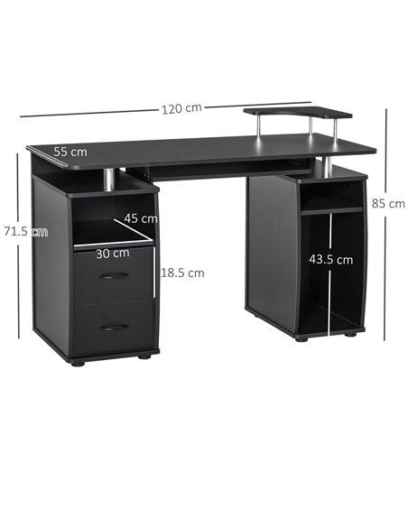 HOMCOM Computer Desk with Keyboard Tray, Drawers, Sliding Scanner Shelf, Black - pic 20170 | FastDaddyshop
