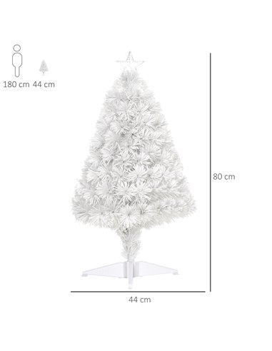 HOMCOM 2.5FT Prelit Artificial Tabletop Christmas Tree with Fibre Optics Holiday Home Xmas Decoration for Table and Desk, White