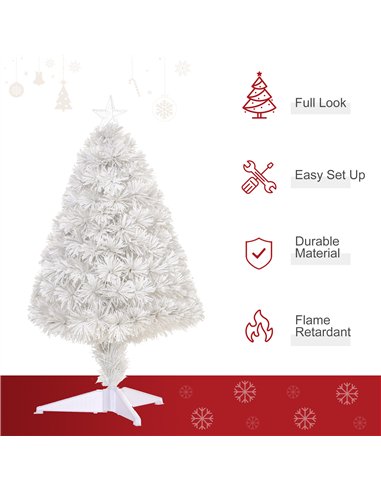 HOMCOM 2.5FT Prelit Artificial Tabletop Christmas Tree with Fibre Optics Holiday Home Xmas Decoration for Table and Desk, White