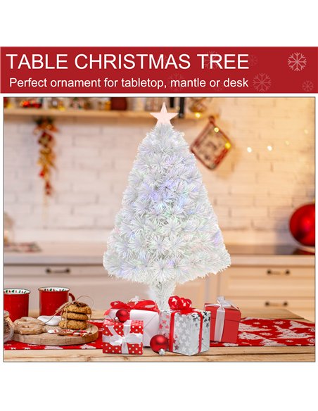 HOMCOM 2.5FT Prelit Artificial Tabletop Christmas Tree with Fibre Optics Holiday Home Xmas Decoration for Table and Desk, White - pic 201703 | FastDaddyshop