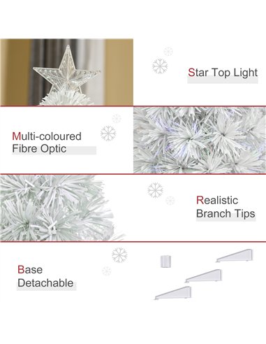 HOMCOM 2.5FT Prelit Artificial Tabletop Christmas Tree with Fibre Optics Holiday Home Xmas Decoration for Table and Desk, White