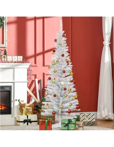 HOMCOM 5ft Unlit Artificial Christmas Tree, Pencil Slim Xmas Tree with Solid Stand and Realistic Branches, White