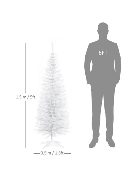 HOMCOM 5ft Unlit Artificial Christmas Tree, Pencil Slim Xmas Tree with Solid Stand and Realistic Branches, White - pic 201709 | FastDaddyshop