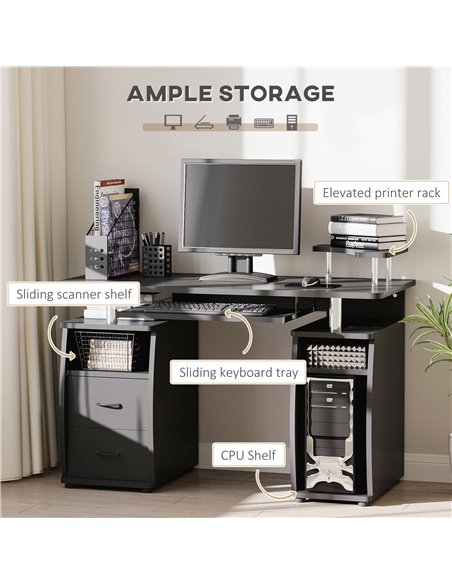 HOMCOM Computer Desk with Keyboard Tray, Drawers, Sliding Scanner Shelf, Black - pic 20171 | FastDaddyshop