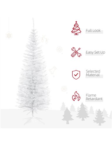HOMCOM 5ft Unlit Artificial Christmas Tree, Pencil Slim Xmas Tree with Solid Stand and Realistic Branches, White