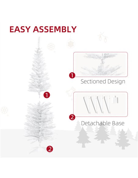 HOMCOM 5ft Unlit Artificial Christmas Tree, Pencil Slim Xmas Tree with Solid Stand and Realistic Branches, White - pic 201713 | FastDaddyshop