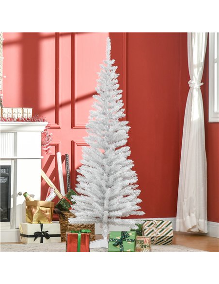 HOMCOM 5ft Unlit Artificial Christmas Tree, Pencil Slim Xmas Tree with Solid Stand and Realistic Branches, White - pic 201714 | FastDaddyshop