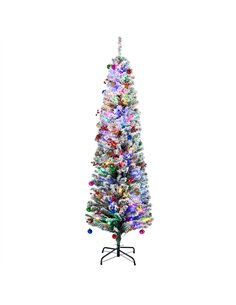 HOMCOM 6' Artificial Prelit Christmas Trees Holiday Décor with Colourful LED Lights, Flocked Tips, Berry, Pine Cone