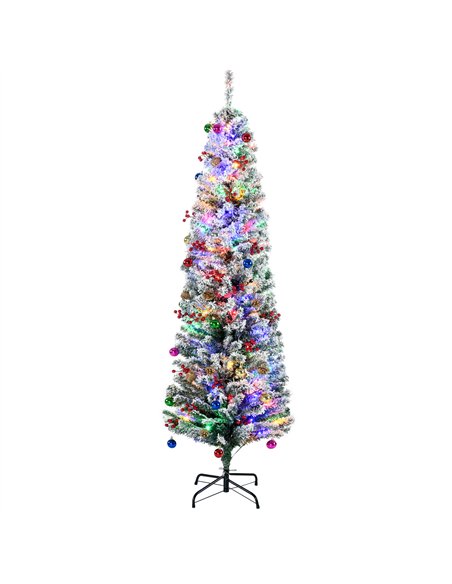 HOMCOM 6' Artificial Prelit Christmas Trees Holiday Décor with Colourful LED Lights, Flocked Tips, Berry, Pine Cone - pic 201716 | FastDaddyshop