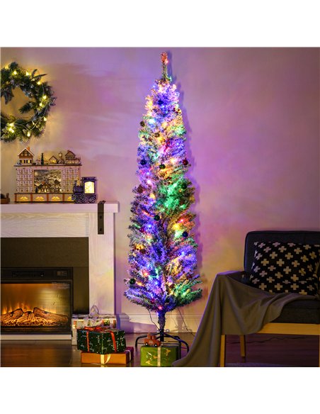 HOMCOM 6' Artificial Prelit Christmas Trees Holiday Décor with Colourful LED Lights, Flocked Tips, Berry, Pine Cone - pic 201717 | FastDaddyshop