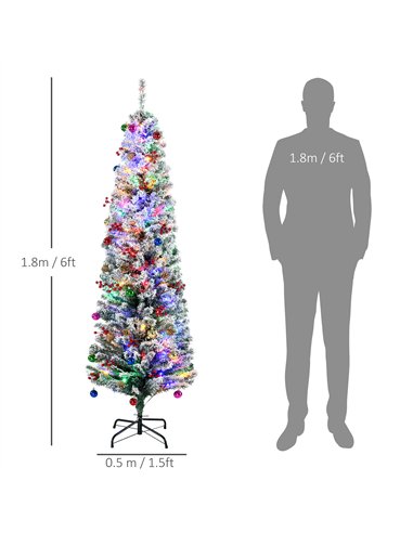 HOMCOM 6' Artificial Prelit Christmas Trees Holiday Décor with Colourful LED Lights, Flocked Tips, Berry, Pine Cone