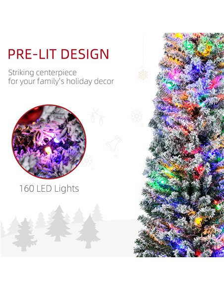 HOMCOM 6' Artificial Prelit Christmas Trees Holiday Décor with Colourful LED Lights, Flocked Tips, Berry, Pine Cone - pic 201719 | FastDaddyshop