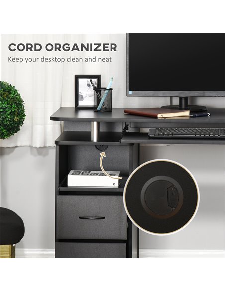HOMCOM Computer Desk with Keyboard Tray, Drawers, Sliding Scanner Shelf, Black - pic 20172 | FastDaddyshop