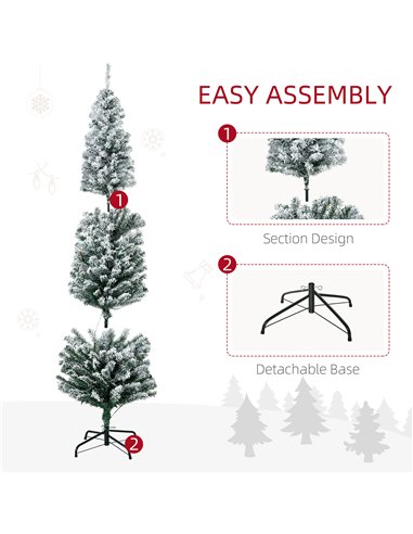 HOMCOM 6' Artificial Prelit Christmas Trees Holiday Décor with Colourful LED Lights, Flocked Tips, Berry, Pine Cone