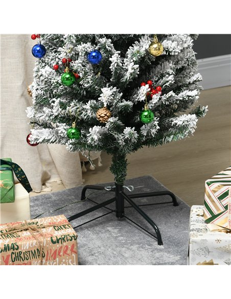 HOMCOM 6' Artificial Prelit Christmas Trees Holiday Décor with Colourful LED Lights, Flocked Tips, Berry, Pine Cone - pic 201724 | FastDaddyshop