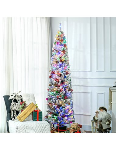 HOMCOM 7ft Snowy Artificial Christmas Tree, with Lights, Decorations and Pine Cones