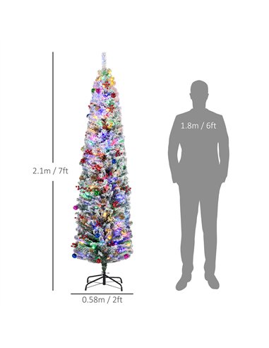HOMCOM 7ft Snowy Artificial Christmas Tree, with Lights, Decorations and Pine Cones