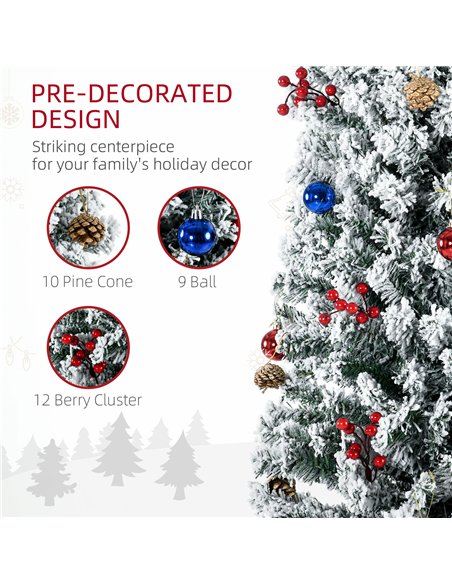 HOMCOM 7ft Snowy Artificial Christmas Tree, with Lights, Decorations and Pine Cones - pic 201729 | FastDaddyshop