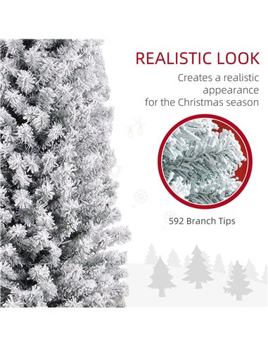HOMCOM 7ft Snowy Artificial Christmas Tree, with Lights, Decorations and Pine Cones