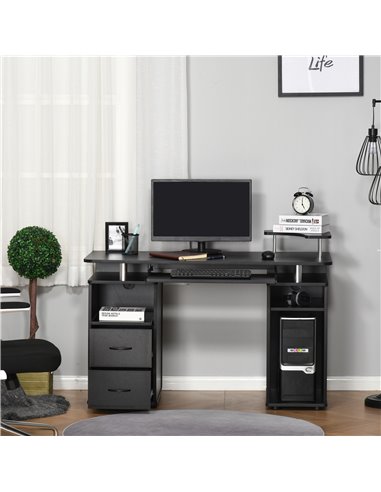 HOMCOM Computer Desk Office PC Table Workstation with Keyboard Tray, CPU Shelf, Drawers, Sliding Scanner Shelf, Black