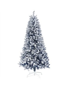 HOMCOM 6ft Flocked Artificial Christmas Tree with 700 Snow Frosted Tips, Metal Stand, Snowy Hinged Xmas Tree, Blue