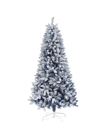 HOMCOM 6ft Flocked Artificial Christmas Tree with 700 Snow Frosted Tips, Metal Stand, Snowy Hinged Xmas Tree, Blue - pic 201743 | FastDaddyshop