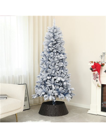 HOMCOM 6ft Flocked Artificial Christmas Tree with 700 Snow Frosted Tips, Metal Stand, Snowy Hinged Xmas Tree, Blue - pic 201744 | FastDaddyshop