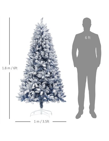 HOMCOM 6ft Flocked Artificial Christmas Tree with 700 Snow Frosted Tips, Metal Stand, Snowy Hinged Xmas Tree, Blue