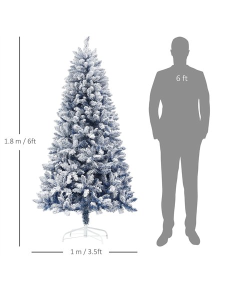 HOMCOM 6ft Flocked Artificial Christmas Tree with 700 Snow Frosted Tips, Metal Stand, Snowy Hinged Xmas Tree, Blue - pic 201745 | FastDaddyshop
