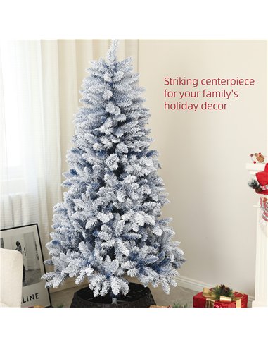 HOMCOM 6ft Flocked Artificial Christmas Tree with 700 Snow Frosted Tips, Metal Stand, Snowy Hinged Xmas Tree, Blue