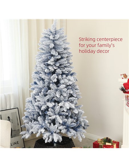 HOMCOM 6ft Flocked Artificial Christmas Tree with 700 Snow Frosted Tips, Metal Stand, Snowy Hinged Xmas Tree, Blue - pic 201746 | FastDaddyshop