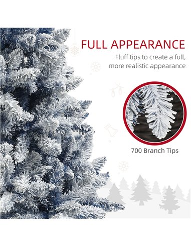 HOMCOM 6ft Flocked Artificial Christmas Tree with 700 Snow Frosted Tips, Metal Stand, Snowy Hinged Xmas Tree, Blue