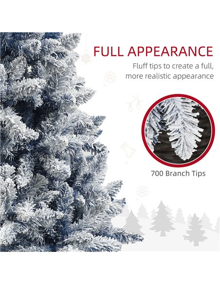 HOMCOM 6ft Flocked Artificial Christmas Tree with 700 Snow Frosted Tips, Metal Stand, Snowy Hinged Xmas Tree, Blue - pic 201747 | FastDaddyshop