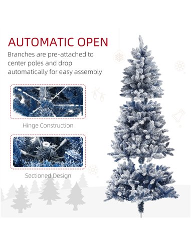 HOMCOM 6ft Flocked Artificial Christmas Tree with 700 Snow Frosted Tips, Metal Stand, Snowy Hinged Xmas Tree, Blue