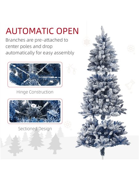 HOMCOM 6ft Flocked Artificial Christmas Tree with 700 Snow Frosted Tips, Metal Stand, Snowy Hinged Xmas Tree, Blue - pic 201748 | FastDaddyshop