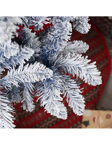 HOMCOM 6ft Flocked Artificial Christmas Tree with 700 Snow Frosted Tips, Metal Stand, Snowy Hinged Xmas Tree, Blue