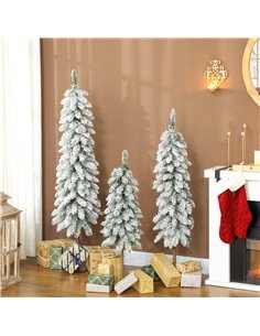 HOMCOM Set of 3 Pencil Flocked Christmas Tree, 3ft 4ft 5ft 2