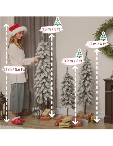 HOMCOM Set of 3 Pencil Flocked Christmas Tree, 3ft 4ft 5ft