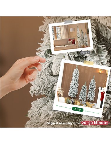 HOMCOM Set of 3 Pencil Flocked Christmas Tree, 3ft 4ft 5ft