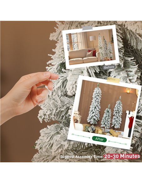 HOMCOM Set of 3 Pencil Flocked Christmas Tree, 3ft 4ft 5ft - pic 201757 | FastDaddyshop