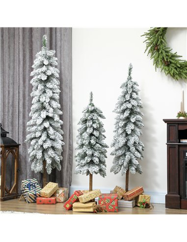 HOMCOM Set of 3 Pencil Flocked Christmas Tree, 3ft 4ft 5ft