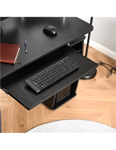 HOMCOM Computer Desk Office PC Table Workstation with Keyboard Tray, CPU Shelf, Drawers, Sliding Scanner Shelf, Black